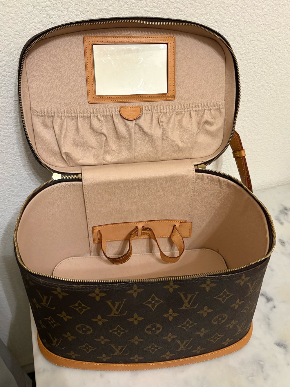 Louis Vuitton Monogram Train Case in Brown with Blush Interior